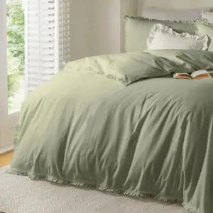 Wylder Tily Ruffle Sage Green Duvet Cover Set